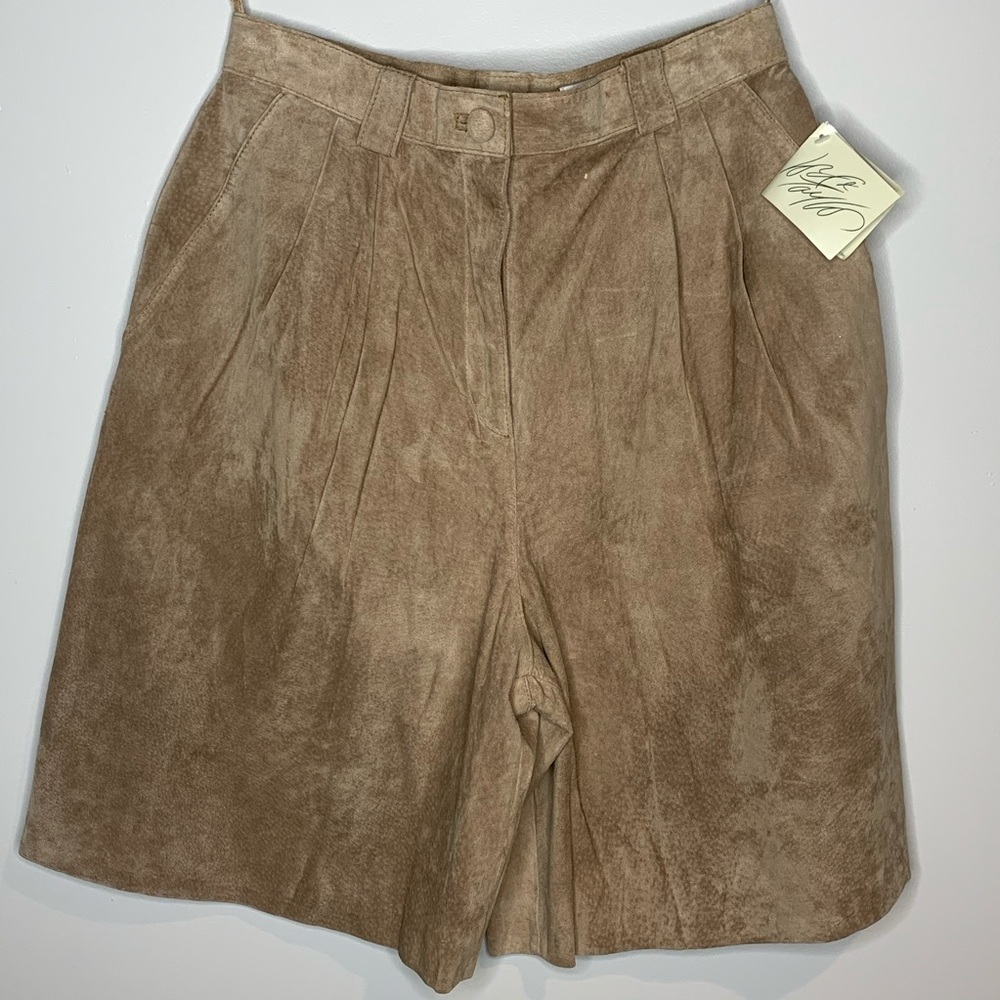 Wide leg suede shorts.